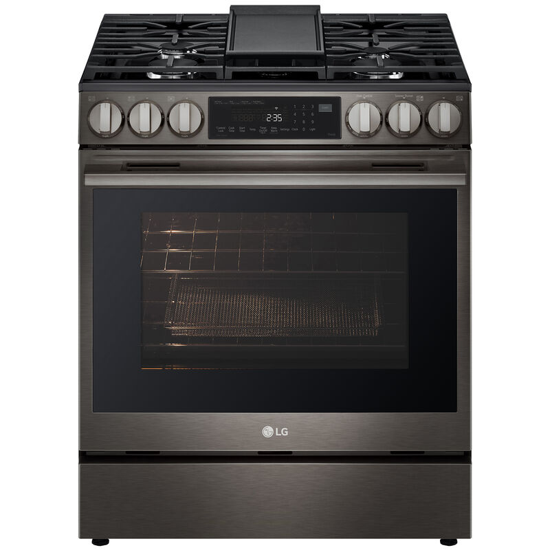 LG 30 in. 6.3 cu. ft. Smart Air-Fry True European Convection Slide-In Gas Range with 5 Sealed Burners & Griddle - Black Stainless Steel, , hires