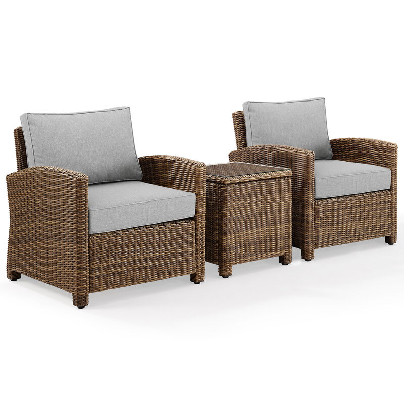 Crosley Bradenton 3-Piece Outdoor Chair and Side Table Set - Gray, , hires