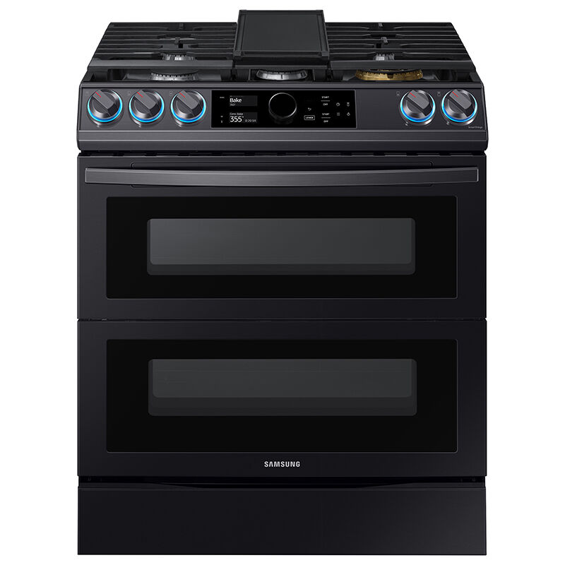 Samsung 30 in. 6.3 cu. ft. Smart Air Fry Convection Double Oven Slide-In  Dual Fuel Range with 5 Sealed Burners & Griddle - Black with Stainless  Steel