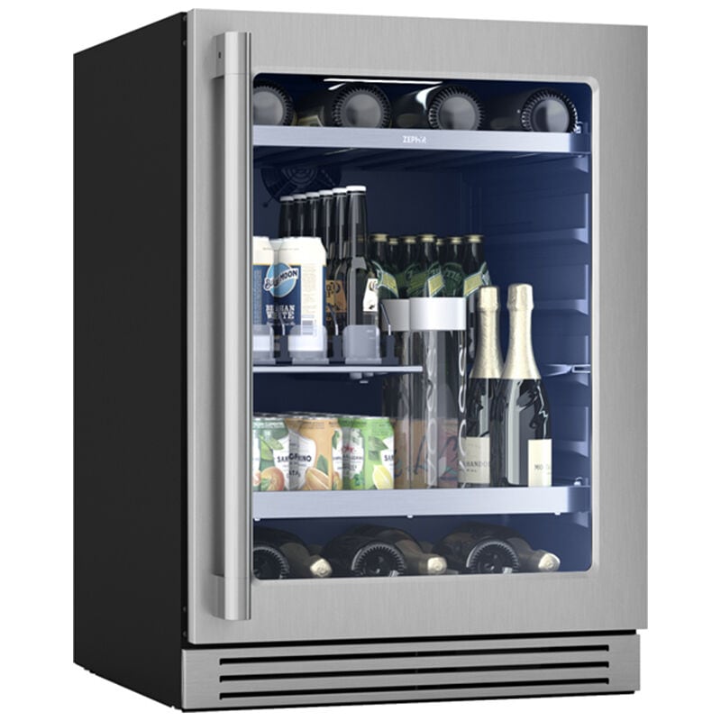 Zephyr Presrv Series 24 in. Built-In/Freestanding 5.6 cu. ft. Compact Beverage Center with Adjustable Shelves & Digital Control - Stainless Steel, , hires