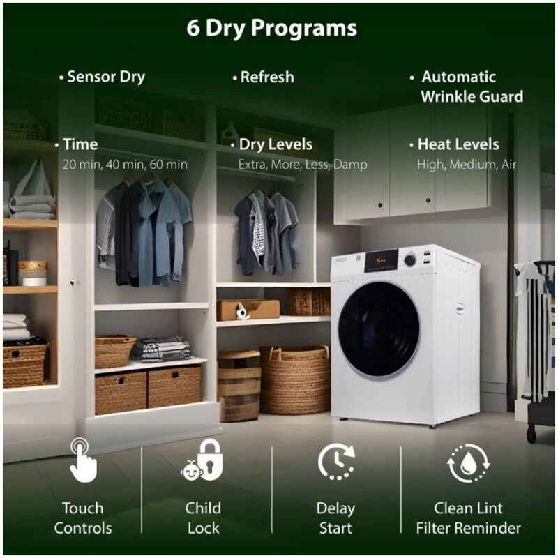 Equator Deluxe 24 in. 4.0 cu. ft. Stackable Electric Dryer with Sensor Dry, Sanitize & Steam Cycle - White, , hires