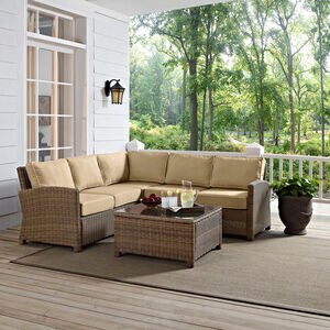 Crosley Bradenton 4 Piece Outdoor Wicker Sectional Set - Sand, , hires