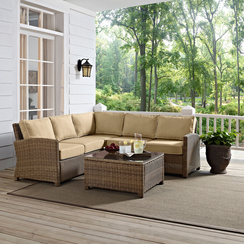 Crosley Bradenton 4 Piece Outdoor Wicker Sectional Set - Sand, , hires