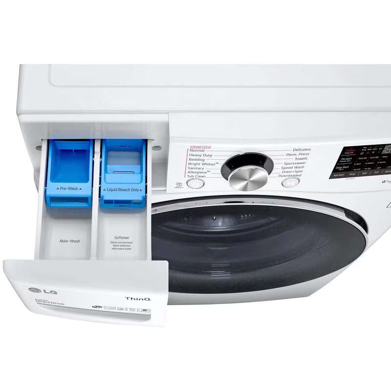 LG 27 in. 5.0 cu. ft. Smart Stackable Front Load Washer with TurboWash 360 Sanitize Steam Wash Cycle White P.C. Richard Son