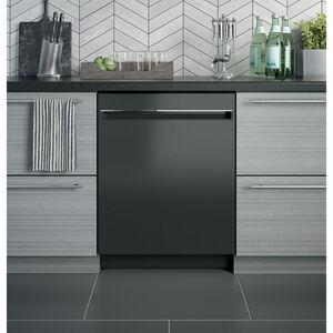 GE 24 in. Top Control Flush-Mount Dishwasher with 51 dBa Sound Level, Condensate Dry & Pocket Handle - Black, Black, hires