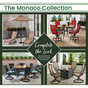 Hanover Monaco 7-Piece Dining Set in Red with 6 Wicker Back Swivel Rockers and a 60" Tile-Top Table - Red/Bronze, , hires