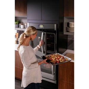 GE Profile 30 in. 10 cu. ft. Smart Top Control Electric Double Wall Oven with True European Convection - Stainless Steel, , hires