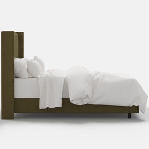 Skyline Furniture Linen Fabric Upholstered Queen Size Wingback Bed - Olive, , hires