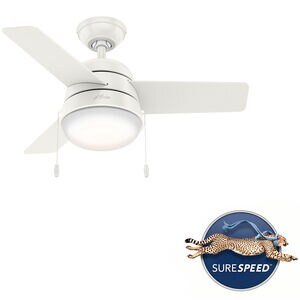 Hunter 36 inch Aker Ceiling Fan with LED Light Kit and Pull Chain - White, , hires