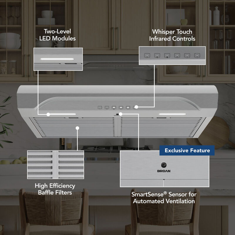 Broan ALT4 Series 30 in. Convertible Standard Style Range Hood with 640 CFM, 3 Fan Speeds & 2 LED Lights - Stainless Steel, , hires