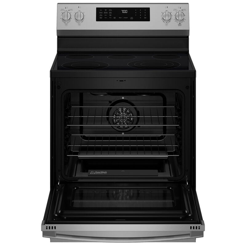GE Profile 30 in. 5.3 cu. ft. Smart Air-Fry Standard Convection Electric Range with Radiant Burners - Fingerprint Resistant Stainless Steel, , hires