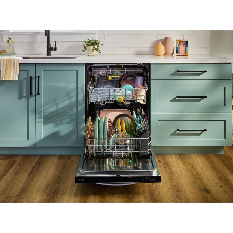 Whirlpool 24 in. Top Control Dishwasher with 47 dBA Sound Level, 3rd Rack & Auto Open Air Dry - Fingerprint Resistant Black Stainless, , hires