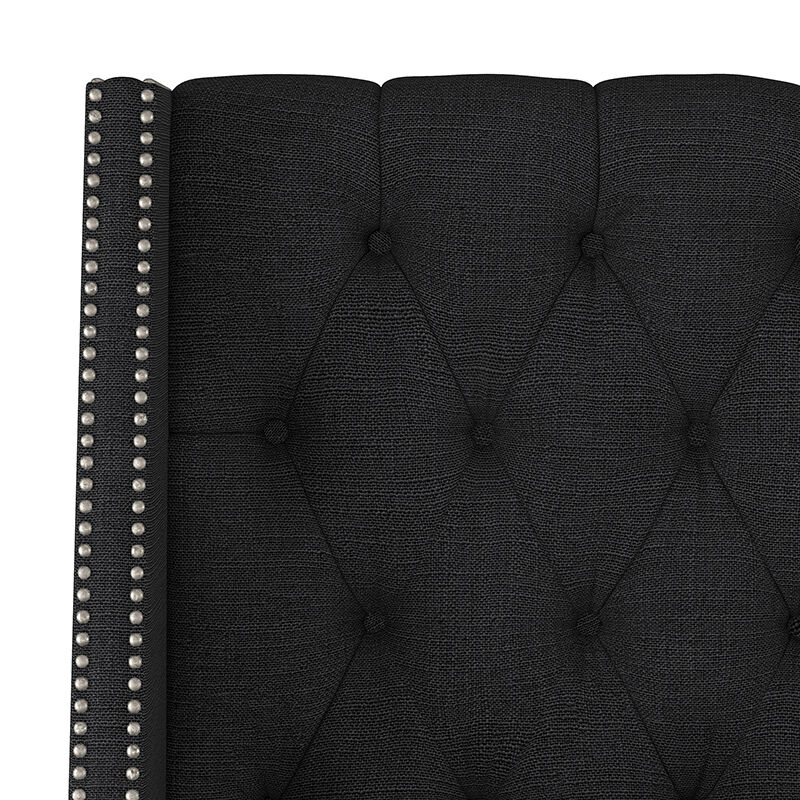 Skyline Full Nail Button Tufted Wingback Headboard in Linen - Black, Black, hires