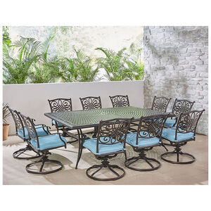 Hanover Traditions 11 - Piece Dining Set with Swivel Rockers - Blue, , hires