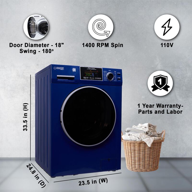 Equator 24 in. 1.9 cu. ft. Electric Front Load All-in-One Laundry Center with Sanitize Cycle & Sensor Dry - Blue, Blue, hires