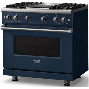 Viking 5 Series 36 in. 5.1 cu. ft. Standard Convection Gas Range with 4 Sealed Burners & Griddle - Slate Blue, , hires