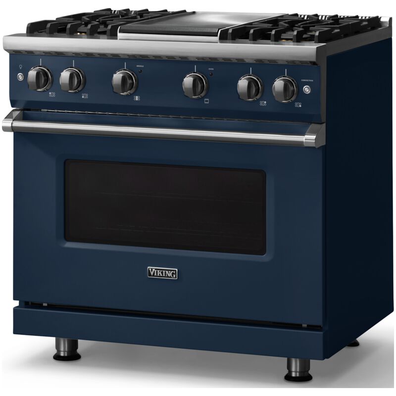 Viking 5 Series 36 in. 5.1 cu. ft. Standard Convection Gas Range with 4 Sealed Burners & Griddle - Slate Blue, , hires