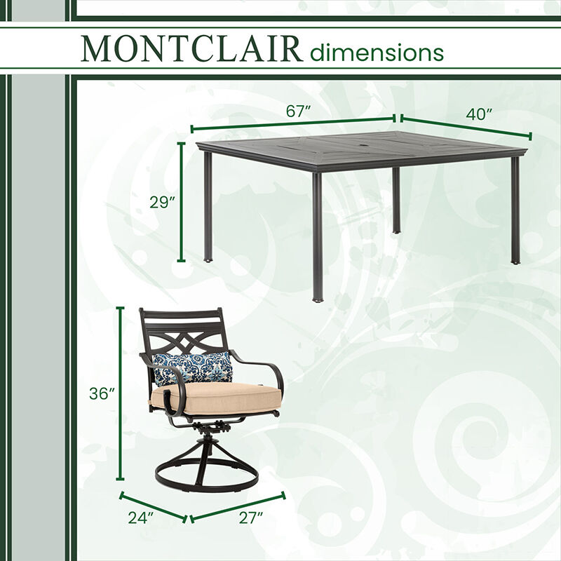 Hanover Montclair 7-Piece Dining Set with 6 Swivel Rockers - Tan/Brown, , hires