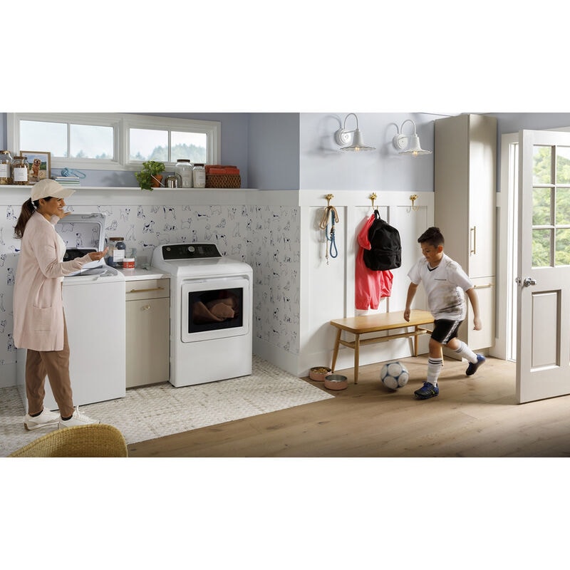 GE 27 in. 7.4 cu. ft. Electric Dryer with Sanitize Cycle & Sensor Dry - White, , hires