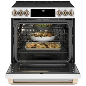 Cafe 30 in. 5.7 cu. ft. Smart Air Fry True European Convection Slide-In Electric Range with Smoothtop Burners - Matte White, Matte White, hires