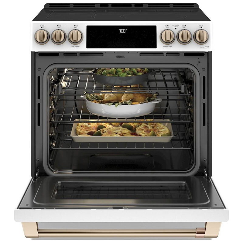 Cafe 30 in. 5.7 cu. ft. Smart Air Fry True European Convection Slide-In Electric Range with Smoothtop Burners - Matte White, Matte White, hires