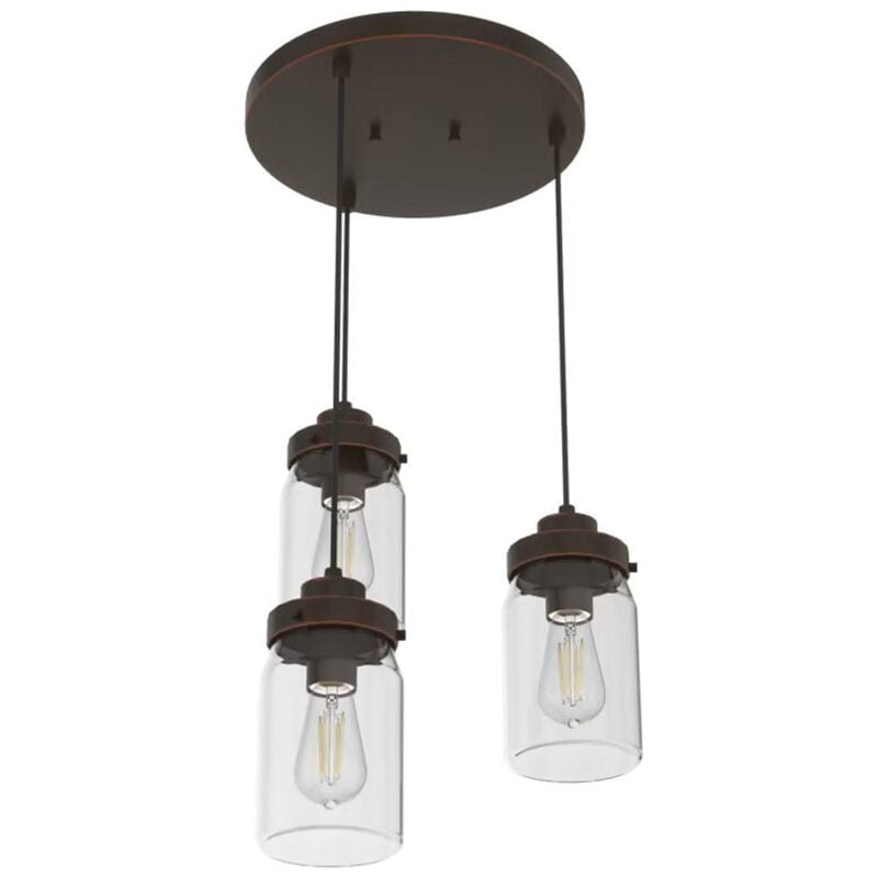Hunter Devon Park 4.5 in. 3-Light Round Cluster Ceiling Light with Clear Glass - Onyx Bengal, , hires