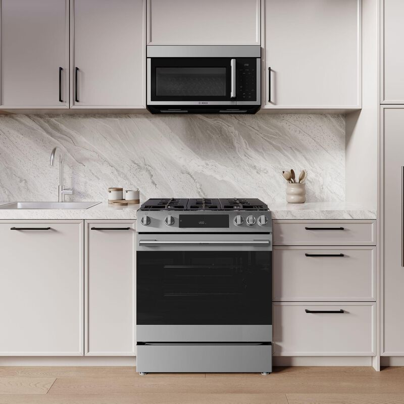 Bosch 300 Series 30 in. 5.8 cu. ft. Air-Fry Standard Convection Slide-In Gas Range with 5 Sealed Burners - Stainless Steel, , hires