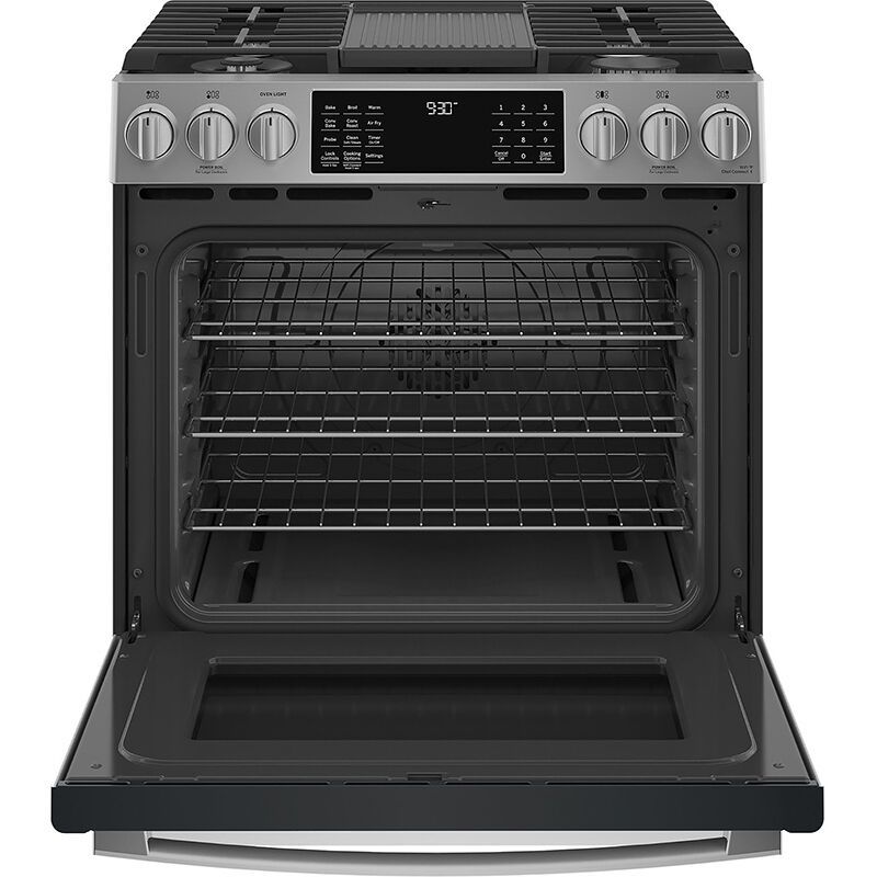 GE Profile 30" Slide-In Gas Range with 5 Sealed Burners, Grill, Griddle, 5.6 Cu. Ft. Single Oven & Storage Drawer - Stainless Steel, , hires