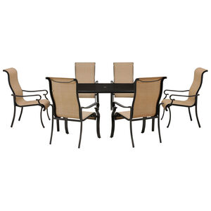 Hanover Brigantine 7-Piece 72" Rectangle Glass Top Dining Set with Sling Back Chairs - Tan, , hires