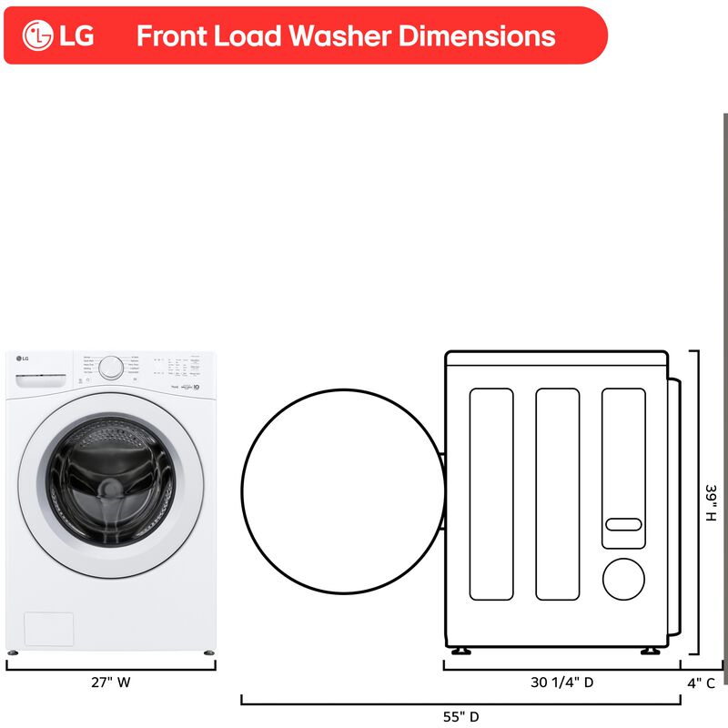 LG 27 in. 4.5 cu. ft. Smart Stackable Front Load Washer with AI Wash - White, , hires