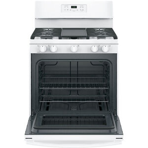 GE 30 in. 5 cu. ft. Gas Range with 5 Sealed Burners & Griddle - White, White, hires