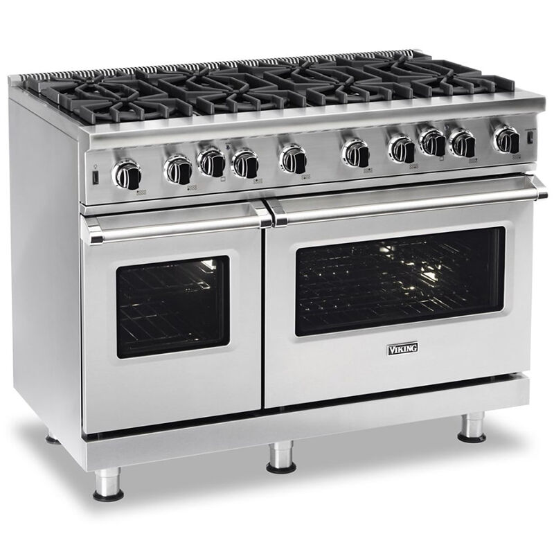 Viking 5 Series 48 in. 6.1 cu. ft. Standard Convection Double Oven Gas Range with Open Burners - Stainless Steel, , hires
