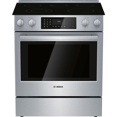 Bosch 800 Series 30 in. 4.6 cu. ft. Convection Oven Slide-In Electric Range with 5 Smoothtop Burners - Stainless Steel | HEI8056U