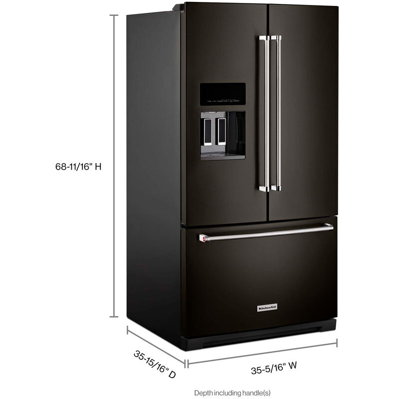 KitchenAid 36 in. 27.0 cu. ft. French Door Refrigerator with External Ice & Water Dispenser - Black Stainless Steel, Black Stainless Steel, hires