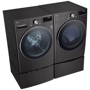 LG 27 in. 7.4 cu. ft. Smart Stackable Round-Door Gas Dryer with Tempered Glass, Built-In Intelligence, Sensor Dry, Turbo Steam, Sanitize & Steam Cycle - Black Steel, Black Steel, hires