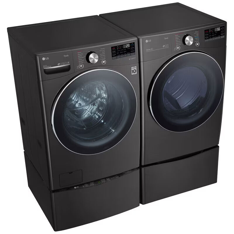 LG 27 in. 7.4 cu. ft. Smart Stackable Round-Door Gas Dryer with Tempered Glass, Built-In Intelligence, Sensor Dry, Turbo Steam, Sanitize & Steam Cycle - Black Steel, Black Steel, hires