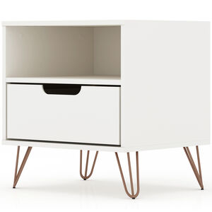 Manhattan Comfort Rockefeller Mid-Century Modern 1-Drawer Nightstand White, White, hires
