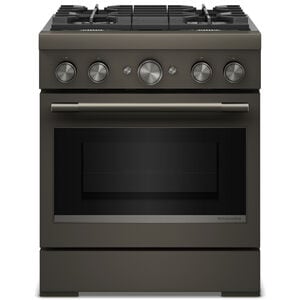 KitchenAid Commercial-Style 30 in. 4.1 cu. ft. Air-Fry True European Convection Dual Fuel Range with 4 Sealed Burners - Black Ore, , hires