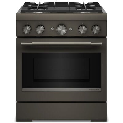 KitchenAid Commercial-Style 30 in. 4.1 cu. ft. Air-Fry True European Convection Dual Fuel Range with 4 Sealed Burners - Black Ore | KFDS930SBE