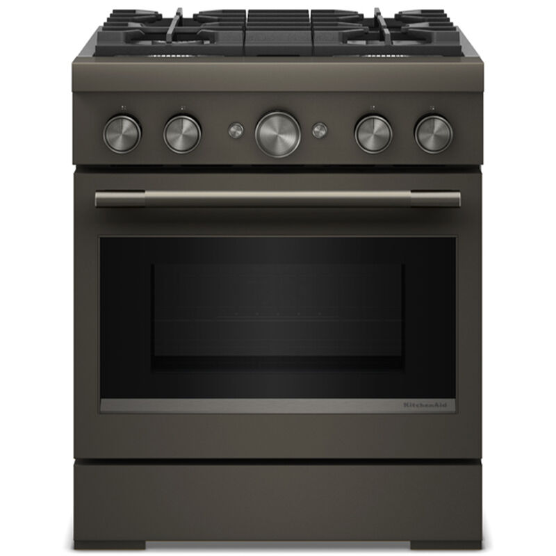 KitchenAid Commercial-Style 30 in. 4.1 cu. ft. Air-Fry True European Convection Dual Fuel Range with 4 Sealed Burners - Black Ore, , hires