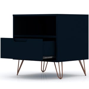 Manhattan Comfort Rockefeller Mid-Century Modern 1-Drawer Nightstand Tatiana Midnight Blue, Midnight Blue, hires