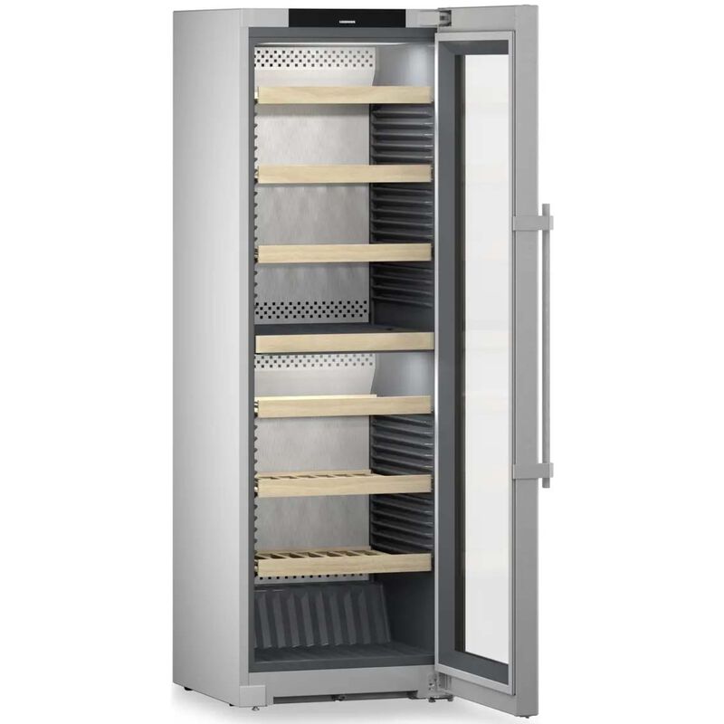 Liebherr 24 in. Freestanding Wine Cabinet with Wood Racks, Dual Temperature Zones & 155-Bottle Capacity - Stainless Steel, , hires