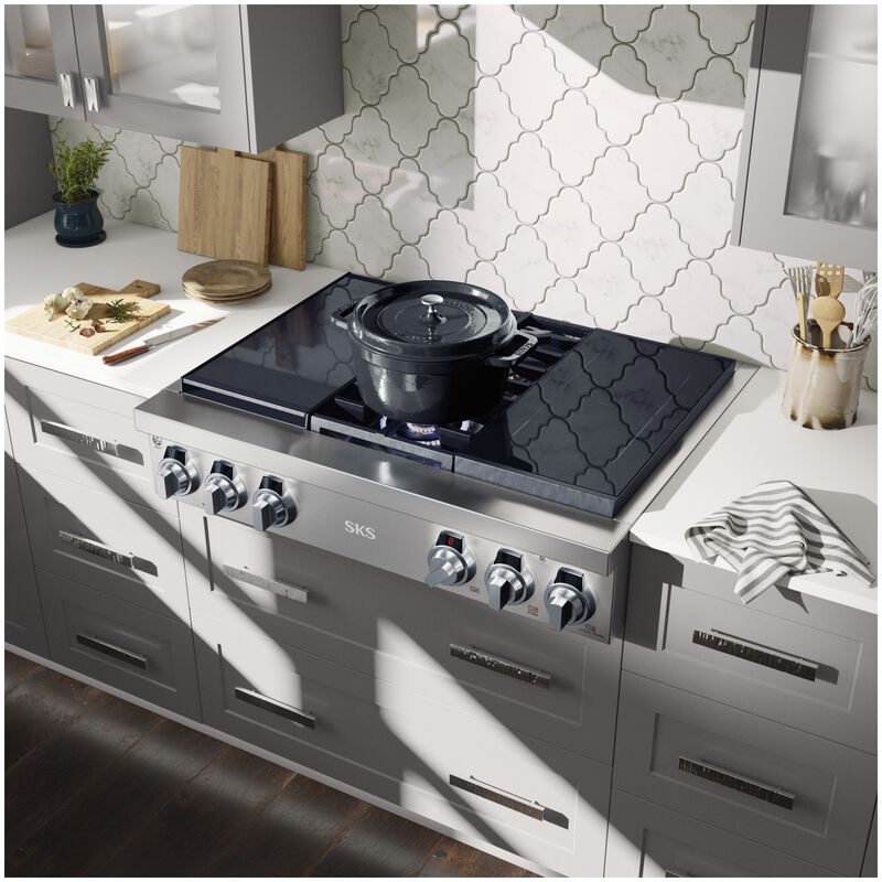 SKS 36 in. 4-Burner Smart Dual Fuel Natural Gas Rangetop with Simmer Burner & Power Burner - Stainless Steel, , hires