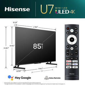 Hisense - 85" Class U7 Series ULED Mini-LED 4K UHD Smart Google TV, , hires