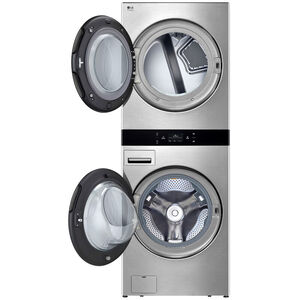 LG 27 in. 5.0 cu. ft. Smart Electric Front Load WashTower with AI Sensor Dry, TurboSteam, Allergiene Cycle, ezDispense, AI DD 2.0 Advanced Washing, Sensor Dry, Sanitize & Steam Cycle - Noble Steel, Noble Steel, hires