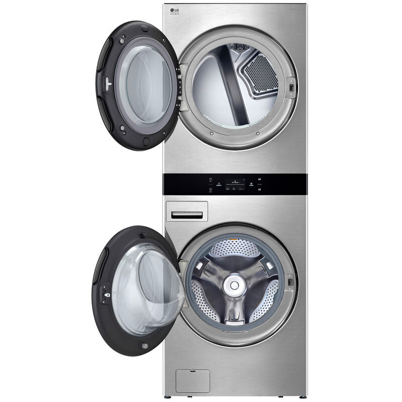 LG 27 in. 5.0 cu. ft. Smart Electric Front Load WashTower with AI Sensor Dry, TurboSteam, Allergiene Cycle, ezDispense, AI DD 2.0 Advanced Washing, Sensor Dry, Sanitize & Steam Cycle - Noble Steel, Noble Steel, hires
