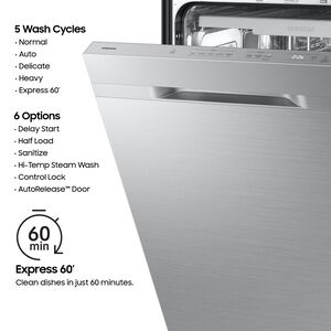 Samsung 24 in. Top Control Flush-Mount Dishwasher with 48 dBA Sound Level, 3rd- Rack, AutoRelease Door Drying & Pocket Handle - Fingerprint Resistant Stainless Steel, , hires