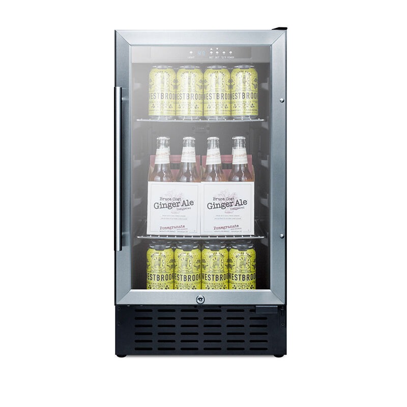 Summit Commercial 18 in. Built-In/Freestanding 2.7 cu. ft. Compact Beverage Center with Adjustable Shelves & Digital Control - Stainless Steel, , hires