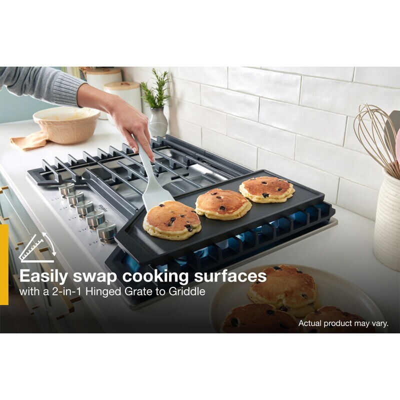 Whirlpool 36 in. 5-Burner Natural Gas Cooktop with Griddle, Simmer Burner & Power Burner - Stainless Steel, , hires