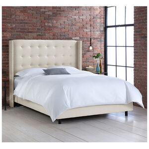 Skyline Full Nail Button Tufted Wingback Bed in Linen - Talc, Cream, hires